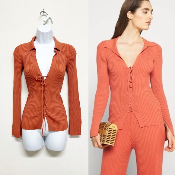 Cult Gaia Womens Jasper Faye Tie Up Long Sleeve Bodycon Knit Top Size XS - Picture 1 of 12